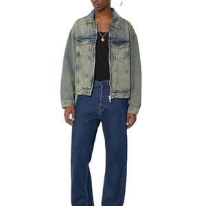 Venta al por mayor Vintage ácido lavado chaqueta de mezclilla para los hombres clásico Retro Jean prendas de vestir exteriores con acabado desgastado moda Streetwear - Product Image 4