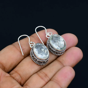 Pendientes colgantes Vintage de alta calidad para mujer, suministro al por mayor, piedras preciosas de topacio blanco ovalado, Plata de Ley 925, fiestas de moda - Product Image 3