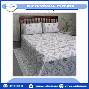 100% Soft Cotton Queen Size <b>Bedspread</b> 2 Pillow Cases Hand Block Printed <b>Floral</b> Well Absorbing <b>Bedspread</b> Wholesale Price for Home - Product Image 2