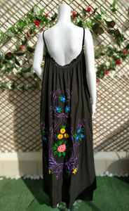 Vacances femmes grande taille bohème longue Maxi robe Vintage broderie florale Style doux tissé parole longueur 100% coton solide - Product Image 2