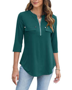 Camiseta Ligera con Cierre de Cremallera, Diseño Nuevo, Venta en Línea, Moda Femenina, Blusa Casual Holgada con Cuello Redondo y Cierre de Cremallera 3/4 - Product Image 6