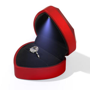 Jeulia Modern Red Heart-Shaped LED <b>Ring</b> Box-Leather Jewelry Gift <b>Storage</b> Box - Product Image 3