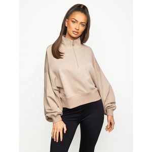 Sudaderas cortas de cuello alto para mujer Color sólido Media cremallera Manga larga Bolsillo de canguro Estilo de calle Técnicas impresas de invierno - Product Image 1