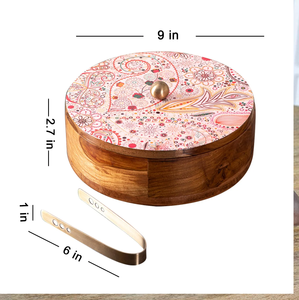 Caja de utensilios de cocina de forma redonda de alta calidad, caja de Roti clásica de madera y latón con tapa desmontable, contenedor y almacenamiento de alimentos - Product Image 2