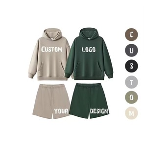 ชุดเซ็ตเสื้อฮู้ดและกางเกงขาสั้นสำหรับผู้ชายฤดูหนาว ขายส่ง รับทำโลโก้ ผ้าฝ้าย 100% ชุดวอร์ม ชุดออกกำลังกาย - Product Image 1