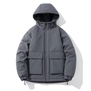Winter Unisex Workwear Canvas <b>Jacket</b> Thick Warm Loose Solid Color Casual <b>Padded</b> <b>Hooded</b> Windproof <b>Jacket</b> Multifunctional Daily - Product Image 3