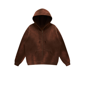 Recién llegado, chaqueta con capucha de lavado ácido con cremallera para hombres, sudaderas con capucha personalizadas de gran tamaño, traje de sudor esencial 100% algodón faleec - Product Image 2