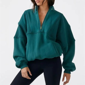 Sweat à capuche oversize à col rond et fermeture éclair, personnalisable, pour femme, automne, lourd, pull chaud en polaire de coton, MS-HD-1048 - Product Image 1