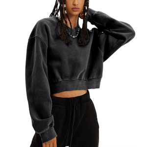 Alta calidad nuevas mujeres 100% algodón cuello redondo moda adelgazamiento Crop Top Casual personalizado mujeres crop top sudadera - Product Image 5