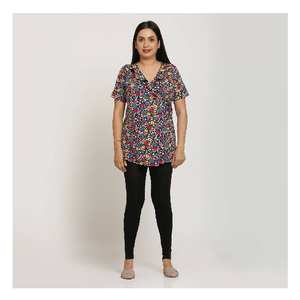 Haut de grossesse décontracté élégant imprimé à col en V antistatique pour les occasions de maternité disponibles en vente de gros - Product Image 1