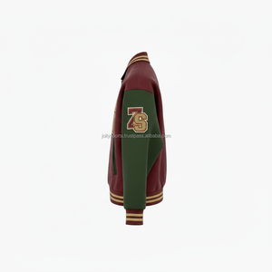 Veste universitaire en mélange de laine de qualité supérieure 420 GSM corps marron avec manches vertes veste universitaire personnalisée en chenille Logo broderie pour homme - Product Image 5