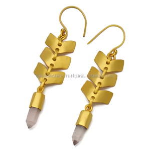 Boucles d'oreilles romantiques pour femmes en argent sterling 925 plaqué or Rose Quartz Gemstone. Grossiste Fabrication PAR CASA DE PLATA - Product Image 4