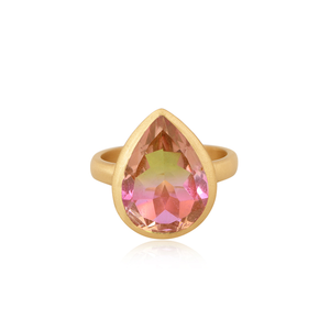 Bio Sandía Doublet Cuarzo Anillo Fabricante 22K Chapado en oro Señoras Moda Latón Anillo Joyería Proveedores - Product Image 2