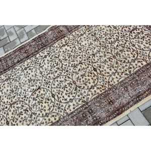 Turkish 3.8x6.7 ft Rug, Area Vintage Rug, <b>Brown</b> Beige Plants & trees <b>Wool</b> Rug - Product Image 5