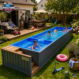 Modern Grey WPC Cladded Above Ground Pool with <b>Ladder</b> and Filter System Prefabricated Fiberglass Swimming Pool - Product Image 1
