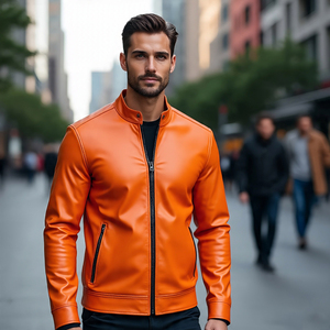 Fabricación de chaquetas de cuero genuino para hombre de alta calidad PU cuero pecho bolsillo chaqueta para hombre motocicleta Slim Fit Biker abrigos hombres - Product Image 5