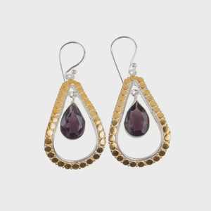 Boucles d'oreilles en améthyste faites à la main, forme de poire, argent sterling, bijoux bicolores, cadeau élégant pour femmes, design bohème - Product Image 3