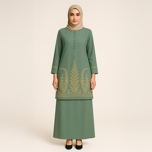 Modeste traditionnel musulman Kebaya BAJU KURUNG grande taille léger longueur au sol à manches longues Polyester antistatique respirant - Product Image 5