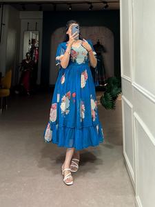 Floral Maxi Dress for Women Trendy Sleeves Soft Fox Georgette Breathable A-Line Elegant Summer Fashion - Product Image 6