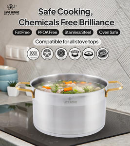 LIFE SMILE Pots à soupe et à bouillon en acier inoxydable pur 18/10 à double poignée Base d'induction non toxique et 100% sans PFOA PTFE PFOS - Product Image 5