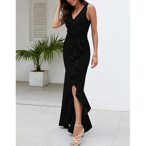 เดรสยาวเข้ารูปแบบทางการสำหรับปาร์ตี้เสื้อยืดแขนยาวแบบลำลองสำหรับผู้หญิงชุดเดรสยาวปานกลางแบบเกาหลีมีซับใน - Product Image 6