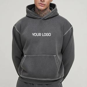 เสื้อฮู้ดดี้ผู้ชายสไตล์วินเทจ ลวดลายฟอกสี แอคิดวอช ปักลายปะติด  ผ้าฟลีซคอตตอน 100% - Product Image 6