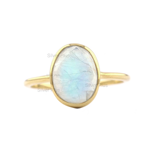 14K Solid Gold <b>Dainty</b> <b>Ring</b> with Faceted Rainbow Moonstone Bezel Setting Unshaped Natural Moonstone Wedding and Party <b>Ring</b> - Product Image 3