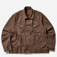 Veste en jean marron pour homme, style vintage, multi-poches, veste cargo en jean, haute qualité, streetwear rétro, veste utilitaire surdimensionnée