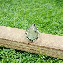 Anillo de declaración artística de estilo bohemio de Plata de Ley 925, Prehnita Natural cuadrada de piedra preciosa, regalo cristiano elegante hecho a mano - Product Image 1