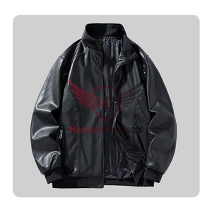 แจ็คเก็ตบอมเบอร์หนังแท้สีดำสำหรับผู้ชาย คอตั้ง ซิปหน้า สไตล์ลำลอง แจ็คเก็ตหนังสำหรับขี่มอเตอร์ไซค์ ผู้ผลิต ODM - Product Image 2
