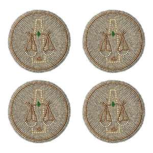 Posavasos redondo hecho a mano con cuentas de semillas, vajilla, posavasos bordado en color blanco y dorado de la India - Product Image 3