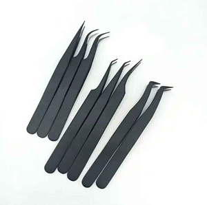 Ensemble de pinces à épiler professionnelles en acier inoxydable noir mat anti-magnétique de 10 mm pour extensions de cils, précision, volume/isolation des cils - Product Image 3