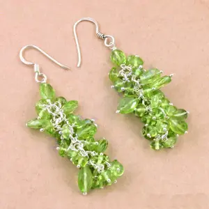 "925 Silver <b>Peridot</b> Green Gemstone Drop <b>Earrings</b> for Women" - Product Image 1