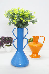 Nuevo diseño, gran oferta, florero recubierto de polvo azul de moda, florero recubierto de polvo de Metal, jarrones de decoración Vintage para el hogar/boda, jarrón largo - Product Image 4