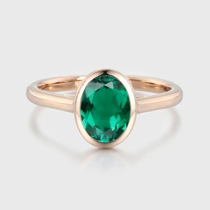 Classic Solitaire 8*6mm Anillo de ajuste de bisel de corte ovalado Anillo de Plata de Ley 925 de Esmeralda cultivada en laboratorio de forma ovalada - Product Image 2