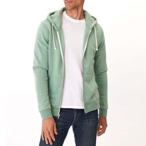 Men's Solid Green <b>Hooded</b> <b>Zip</b>-Up Sweatshirt Regular Fit Casual French Terry Cotton Hoodie Autumn Wear - Product Image 4