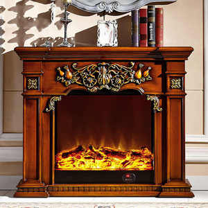 Cheminée électrique en chêne rustique moderne de style antique avec thermostat réglable en résine sculptée villa en bois d'appartement - Product Image 4