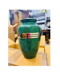 Urne funéraire pour adulte de style américain en laiton finition marbre vert avec ceinture dorée, grande, 220 pouces cubes, Brassworld India - Product Image 1