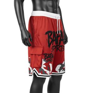 Shorts de basketball pour hommes, vêtements de sport haut de gamme, tissu en mesh respirant, panneau rouge, style cargo, logo personnalisé, shorts de basketball pour hommes pour l'entraînement - Product Image 3