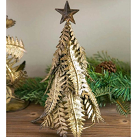 Juego de Árboles de Navidad Hechos a Mano con Purpurina Dorada, Base de Madera, Decoración Festiva Moderna para Mesa