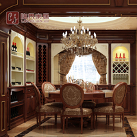 Meuble de bar personnalisable en bois massif au design antique avec îlot et cave à vin pour salon