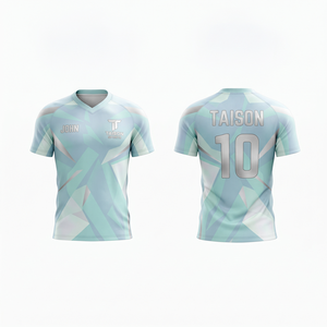 Camiseta de Rugby Personalizada para Hombre, 180 GSM, Poliéster Premium Interlock, Sublimación, Diseño Geométrico Azul Claro y Blanco, Logotipo del Equipo - Product Image 1