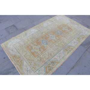 3.8x6.6 ft Rug, Turkish Vintage Rug, <b>Yellow</b> Striped Rug - Product Image 3