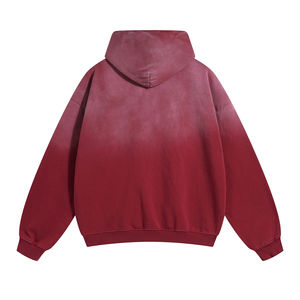 Sweat-shirt à capuche rétro délavé et vieilli, coupe oversize, 450 grammes, avec trous, pour hommes - Vente en gros personnalisée - Product Image 2