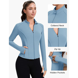 Veste extensible respirante pour femmes, vêtements de yoga athlétiques, mélange de nylon et de spandex doux, fermeture éclair intégrale, haut d'entraînement léger - Product Image 3
