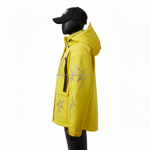 Veste Softshell pour femmes, coupe-vent, imperméable, tissu collé, design à panneaux jaunes, logo personnalisé, strass, veste Softshell pour femmes - Product Image 3