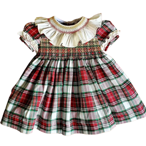 Vestidos Tradicionales para Bebés con Bordado a Mano, Vestido para Niñas, Diseño a Cuadros Rojo y Verde Festivo, Compra al por Mayor en Vietnam, Vestidos con Nido de Abeja - Product Image 6