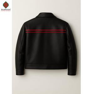 Chaqueta Bomber de Cuero Genuino Negra para Hombre con Cuello Alto y Cierre de Cremallera, Ropa Exterior Informal de Color Sólido para Invierno - Product Image 2