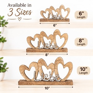 Objet décoratif en forme de cœur en bois avec la lettre « Liebe » en métal sur la base, pour la décoration de table, de la maison, de Noël, de l'hôtel. - Product Image 3