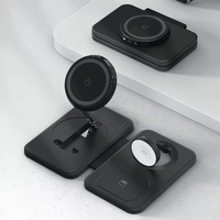 Station de charge sans fil 3 en 1 15W Chargeur sans fil magnétique portable Support de charge sans fil pliable avec support de téléphone